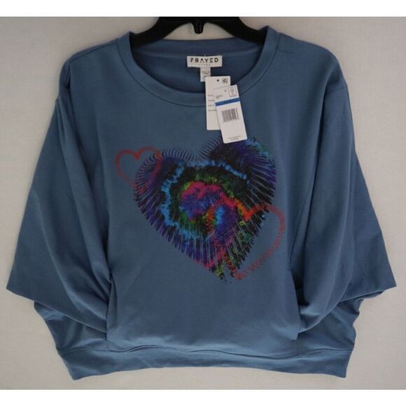 Frayed Jeans Women's Sz XL Coronet Blue Tie Dye Graphic Pullover Sweatshirt - Picture 8 of 11